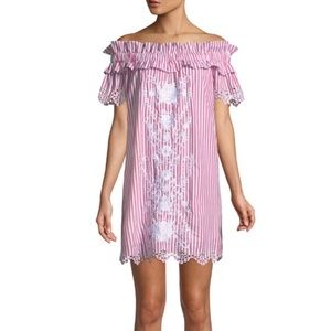 Parker Striped Off-the-Shoulder Mini Dress Red White Size L